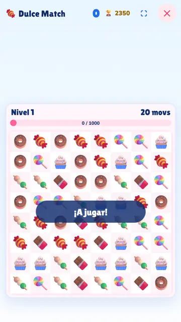 Juego Dulce Match de SuperMisiones: tablero de dulces para juntar tres o más iguales