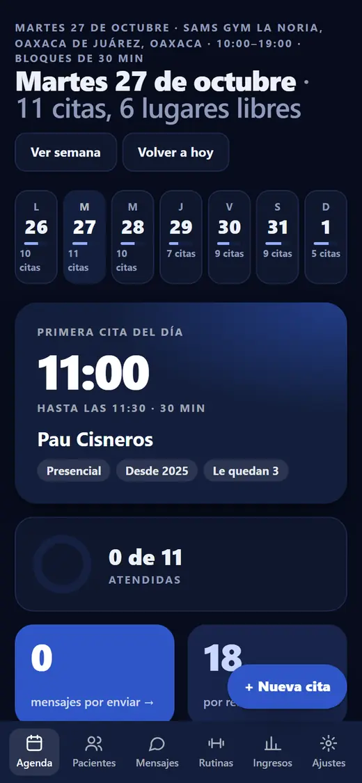 Agenda Team Oz con las citas de un martes