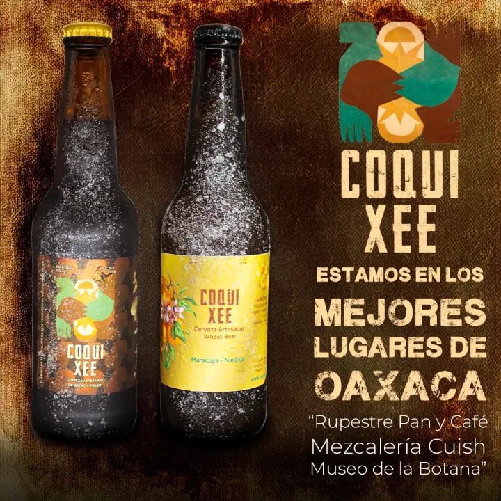 Publicación de Coqui Xee: dos botellas de cerveza artesanal y la lista de lugares de Oaxaca donde se vende