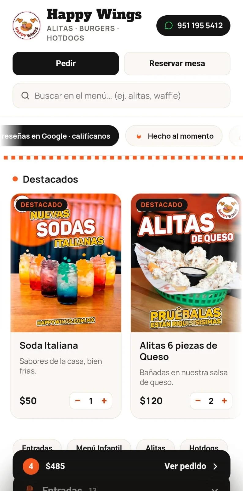 Sitio web de Happy Wings en versión móvil